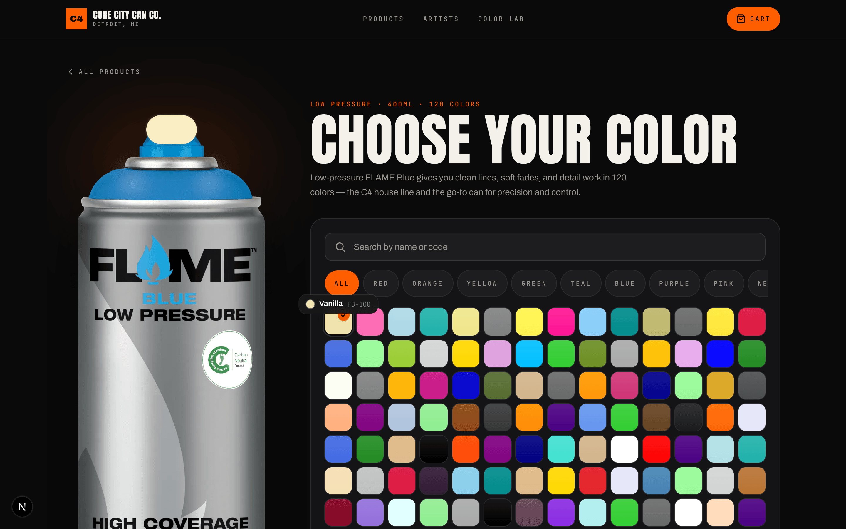 C4 product detail with color picker and live cap preview