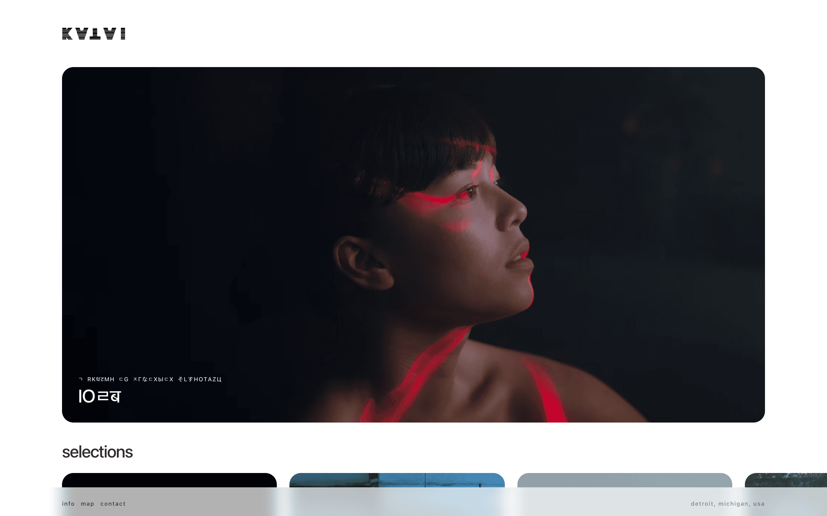 KATAI website hero with living portrait and generative typography