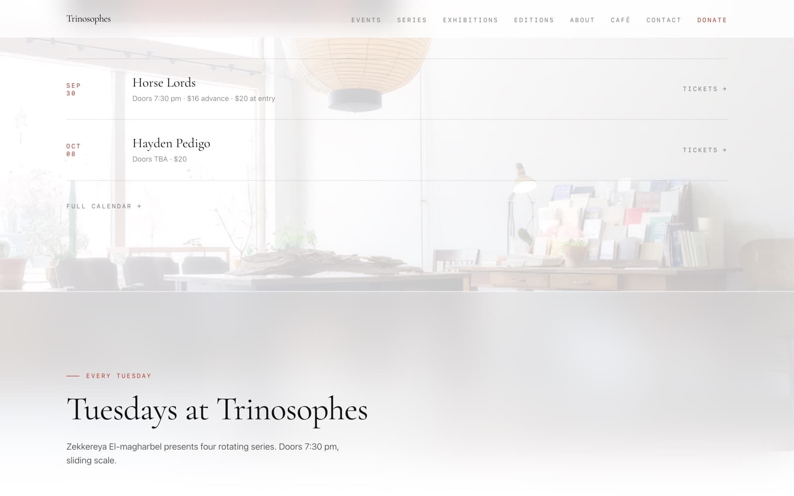 Trinosophes events listing with ticket links
