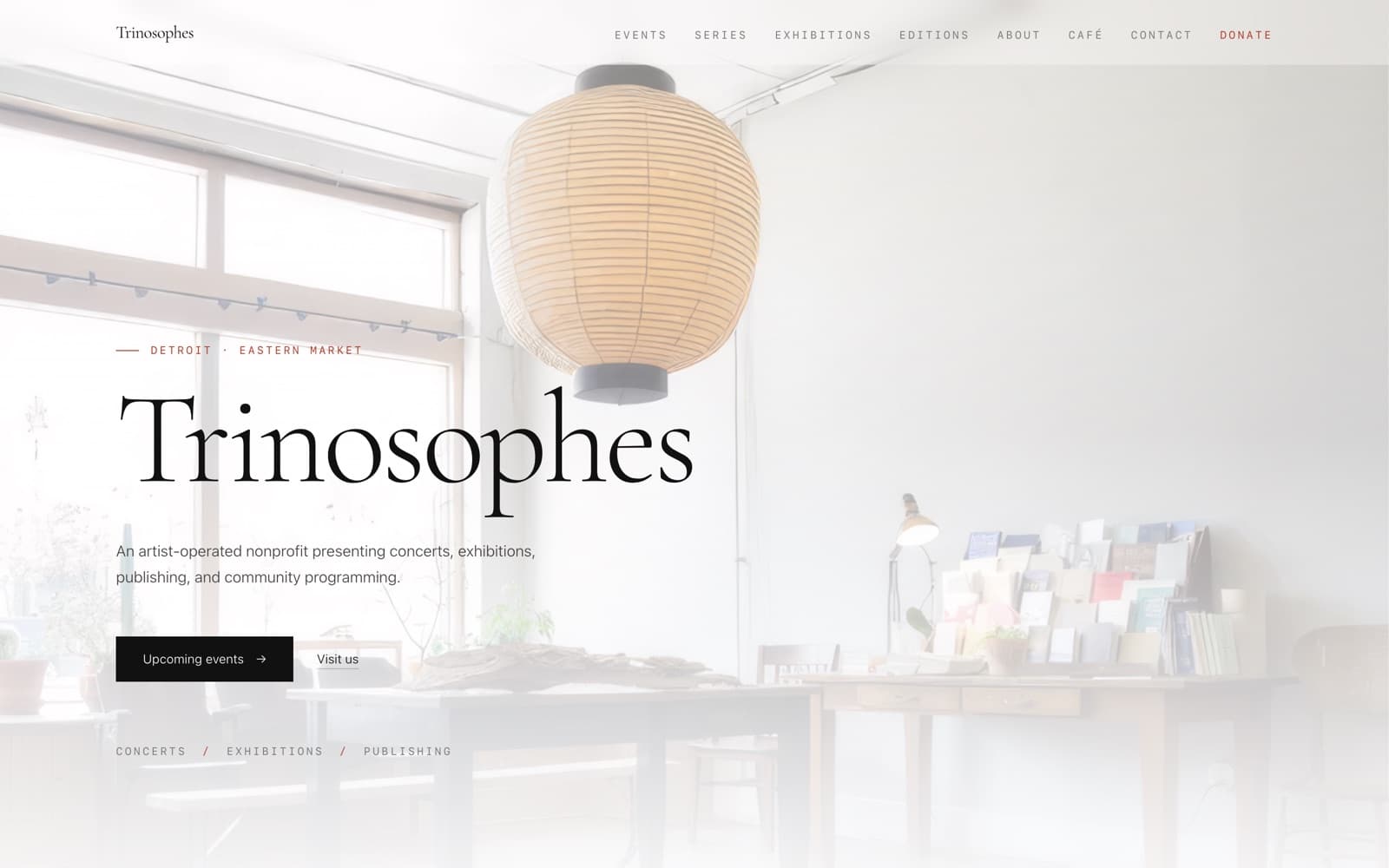 Trinosophes — the Detroit arts space we built the brand and website for